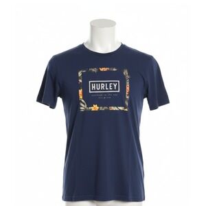 Hurley Large Navy Blue Floral Box Logo Graphic T-Shirt Short Sleeve Cotton